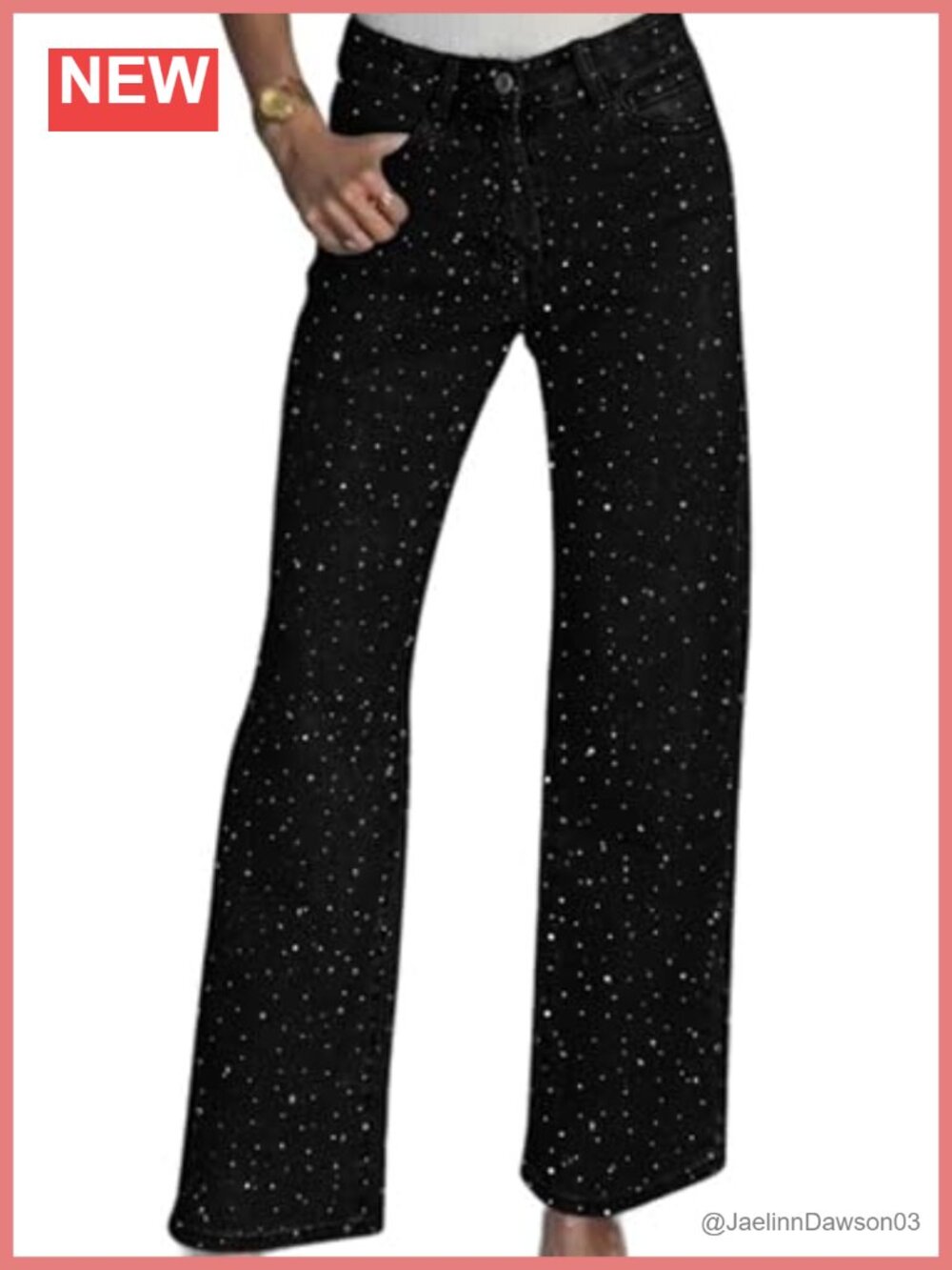 High Waisted Rhinestone Wide Leg Jeans Embellished Sparkly Denim Pants